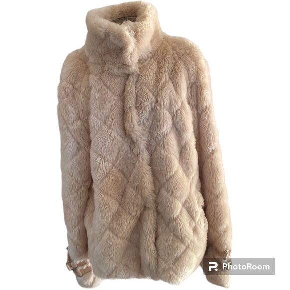 Beulah faux fur pink/beige jacket snap closure size large - Picture 1 of 16